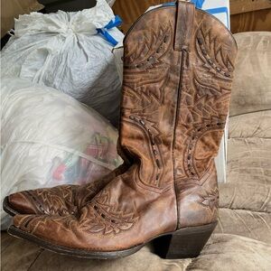 Dan Post Tan-Brown Leather Cowboy Boots